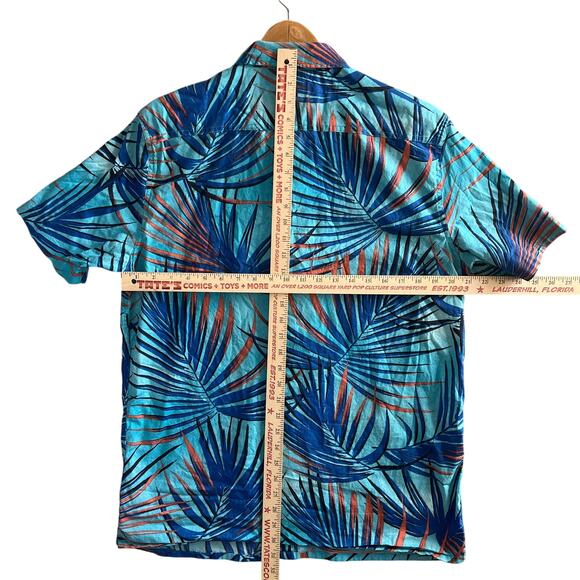 Quiksilver Tropical Palm Button Up Shirt Men’s M Blue Teal Hawaiian Surf - Picture 10 of 11